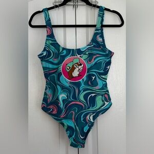 Buc-ee’s  Women's Swirl Pattern One Piece Swimsuit - Blue and Pink, size xs